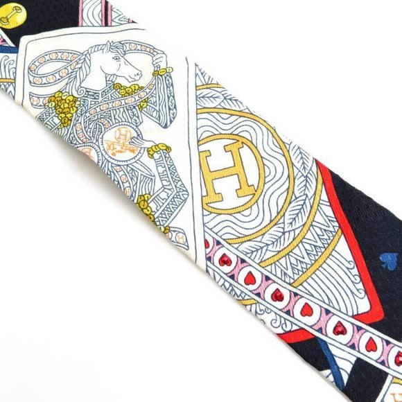 Auth HERMES Twilly Ribbon Dame de Coeur Scarf Multicolor Silk/Rhinestone - Picture 6 of 10